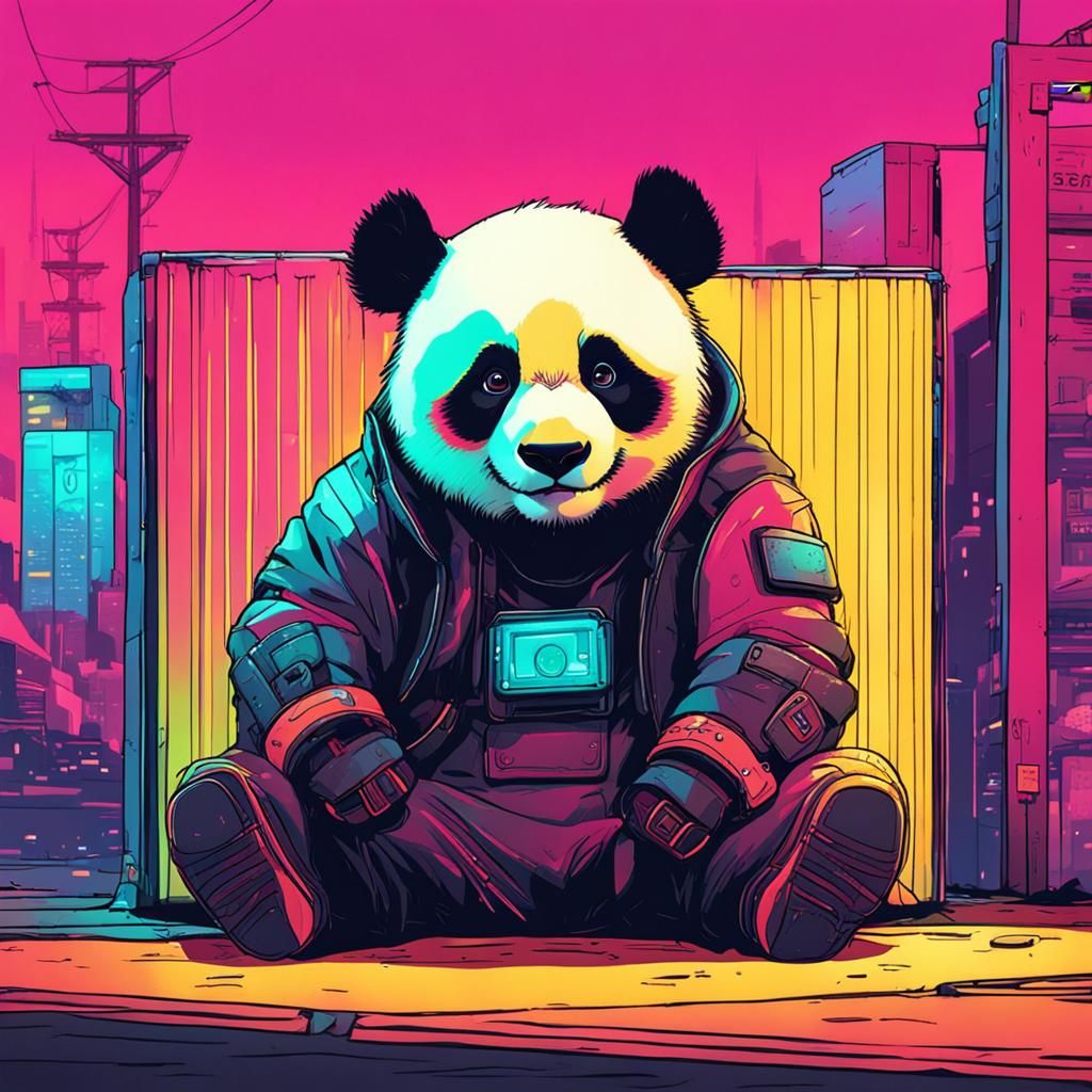 Panda Plays Hide and Seek in Cyberpunk City