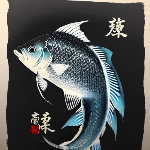Detailed Gyotaku Print of a Fish in Sumi Ink