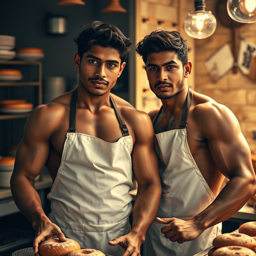 Indian Bakers in a Bakery, Art Nouveau Style