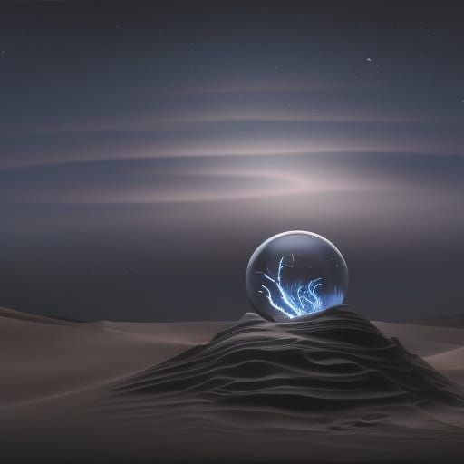 Obsidian Box on Desert Dune with Starry Sky