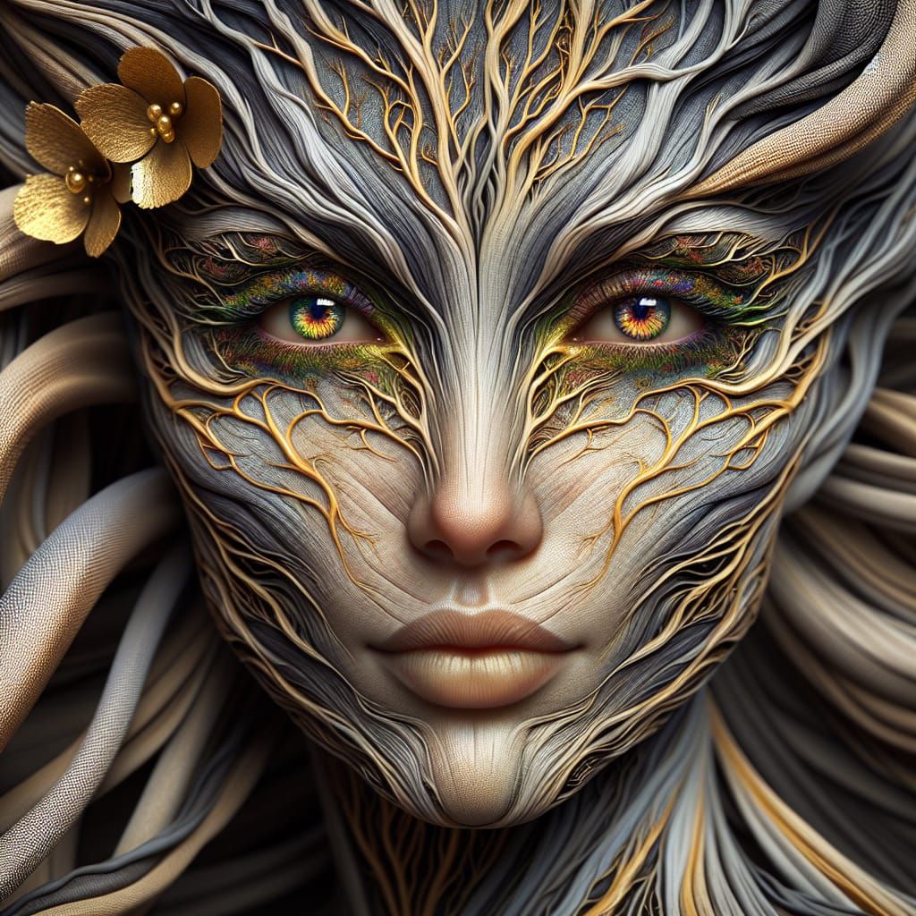 Mystical Forest Woman with Golden Flower
