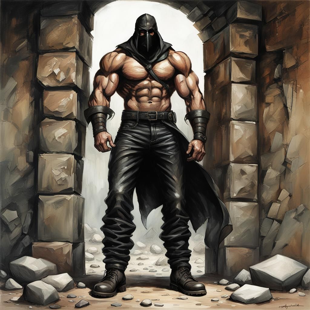Hyperrealistic Executioner in Leather Outfit