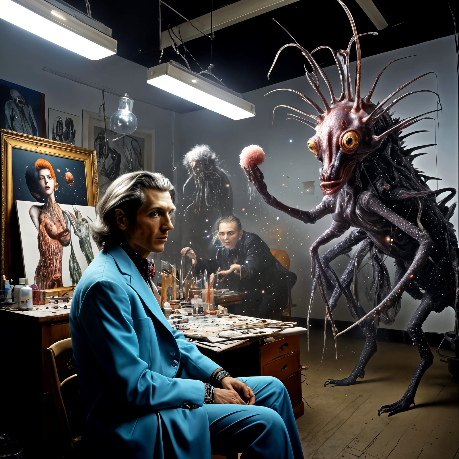 Surreal Laboratory Scene with Bizarre Creatures