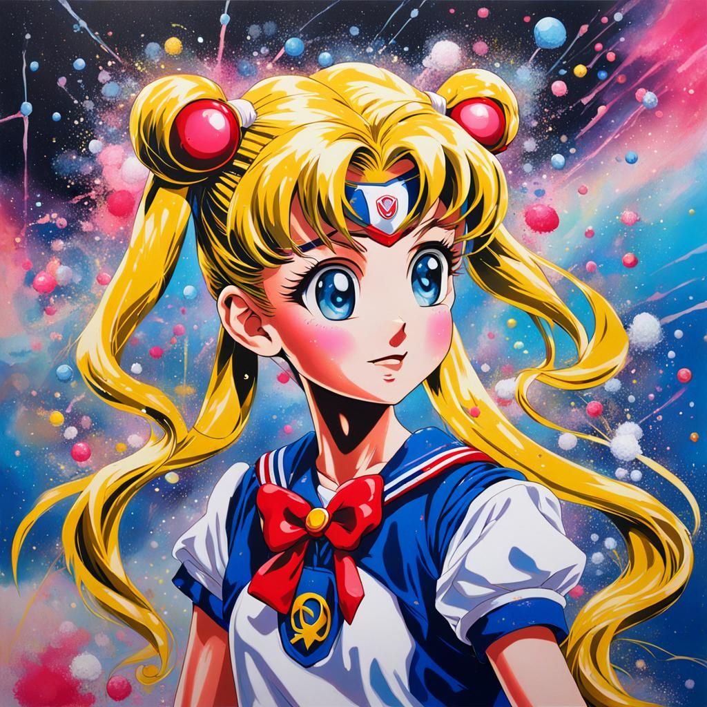 Hyperrealistic Sailor Moon Portrait in Splash Art Style