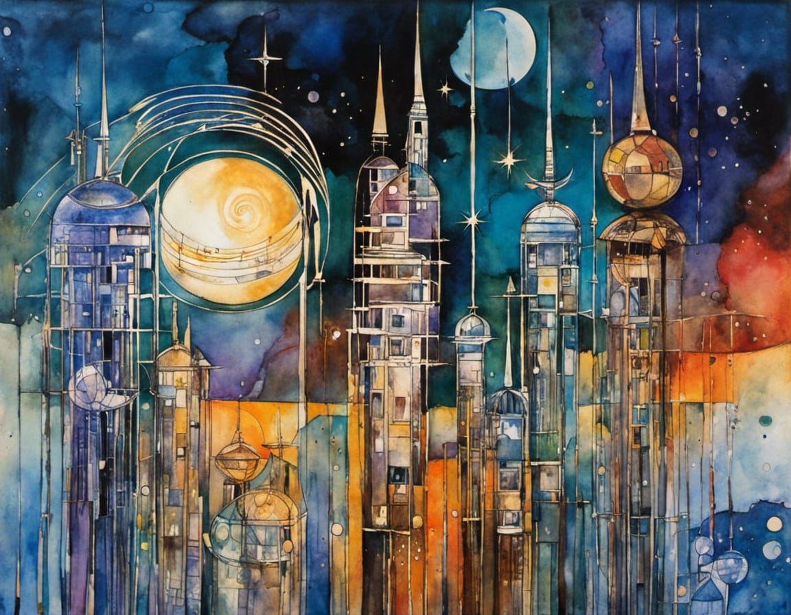Celestial Watercolor Art Inspired by Mackintosh and Pasquini