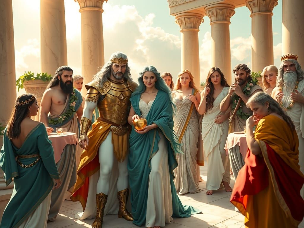 Ancient Greek Wedding Scene on Mount Pelion in Golden Light