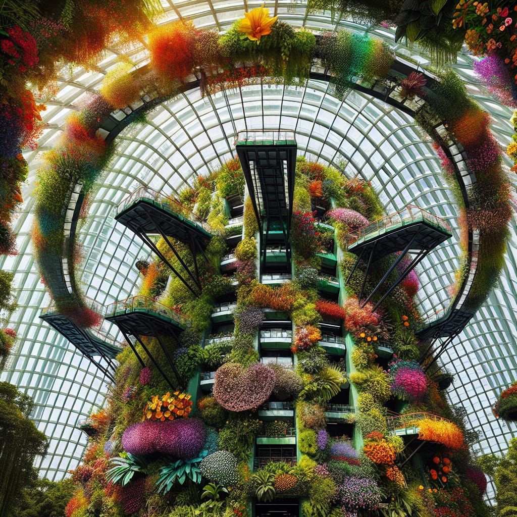 Futuristic Dome Filled with Rainbow Flowers