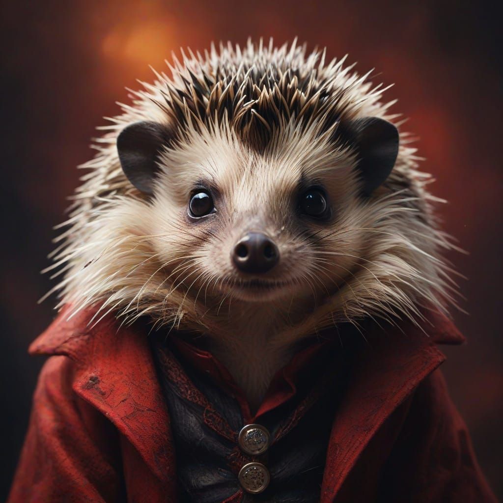 Vampire Hedgehog Halloween Portrait in Korovin Rothko Style