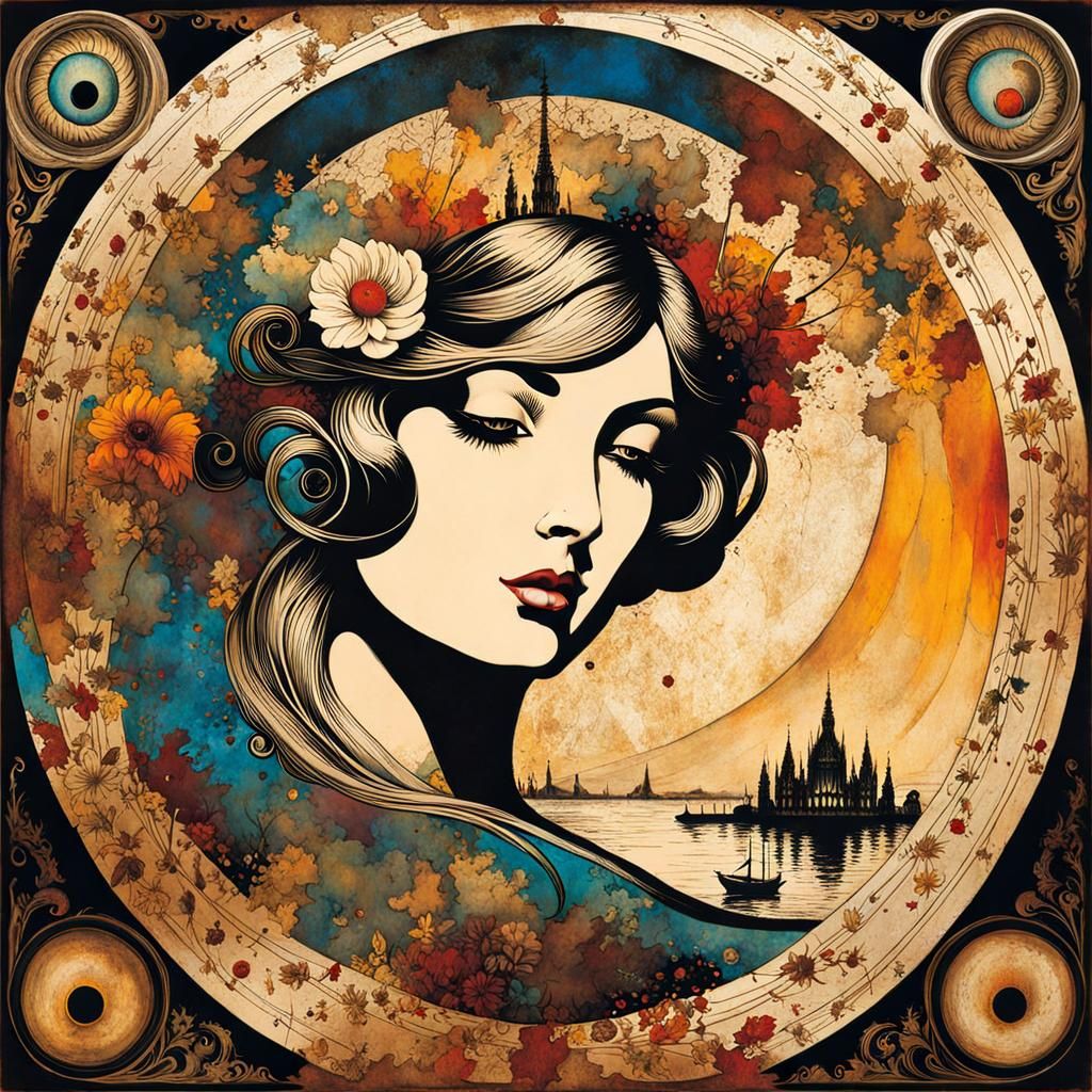 Renaissance Soprano in Decalcomania Ink Art