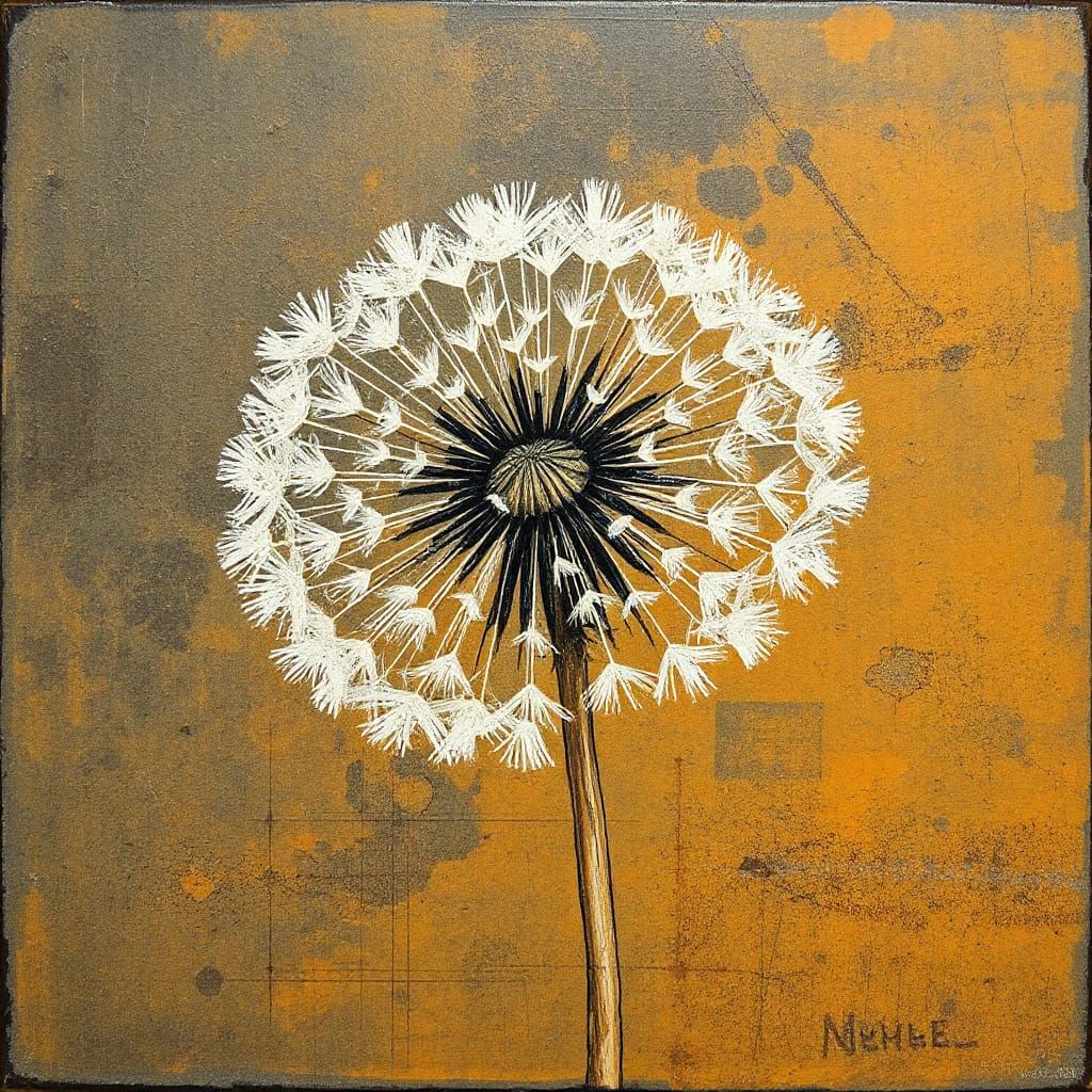 Distressed Tactile Dandelion in Encaustic Wax Style