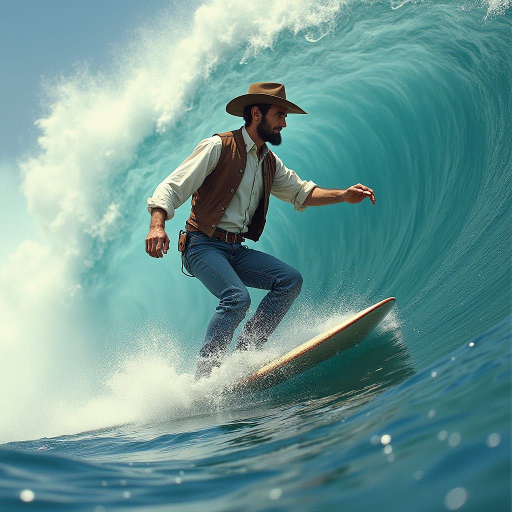 Lincoln Surfing Tsunami in Retro Sci-Fi Style