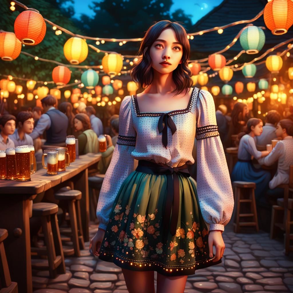 Woman in Beer Garden: Fantasy Art Nouveau