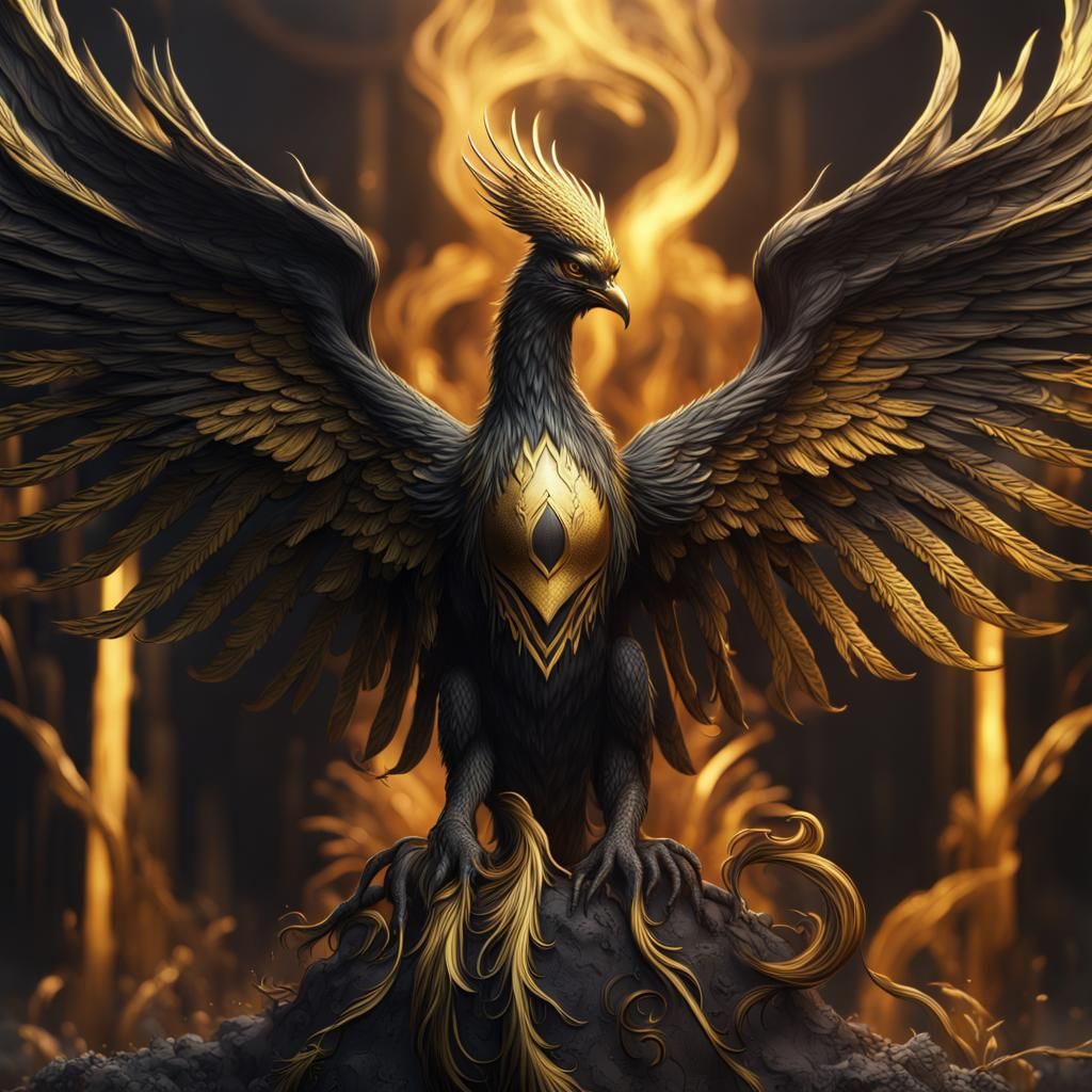 Black and Gold Phoenix Fantasy Concept Art