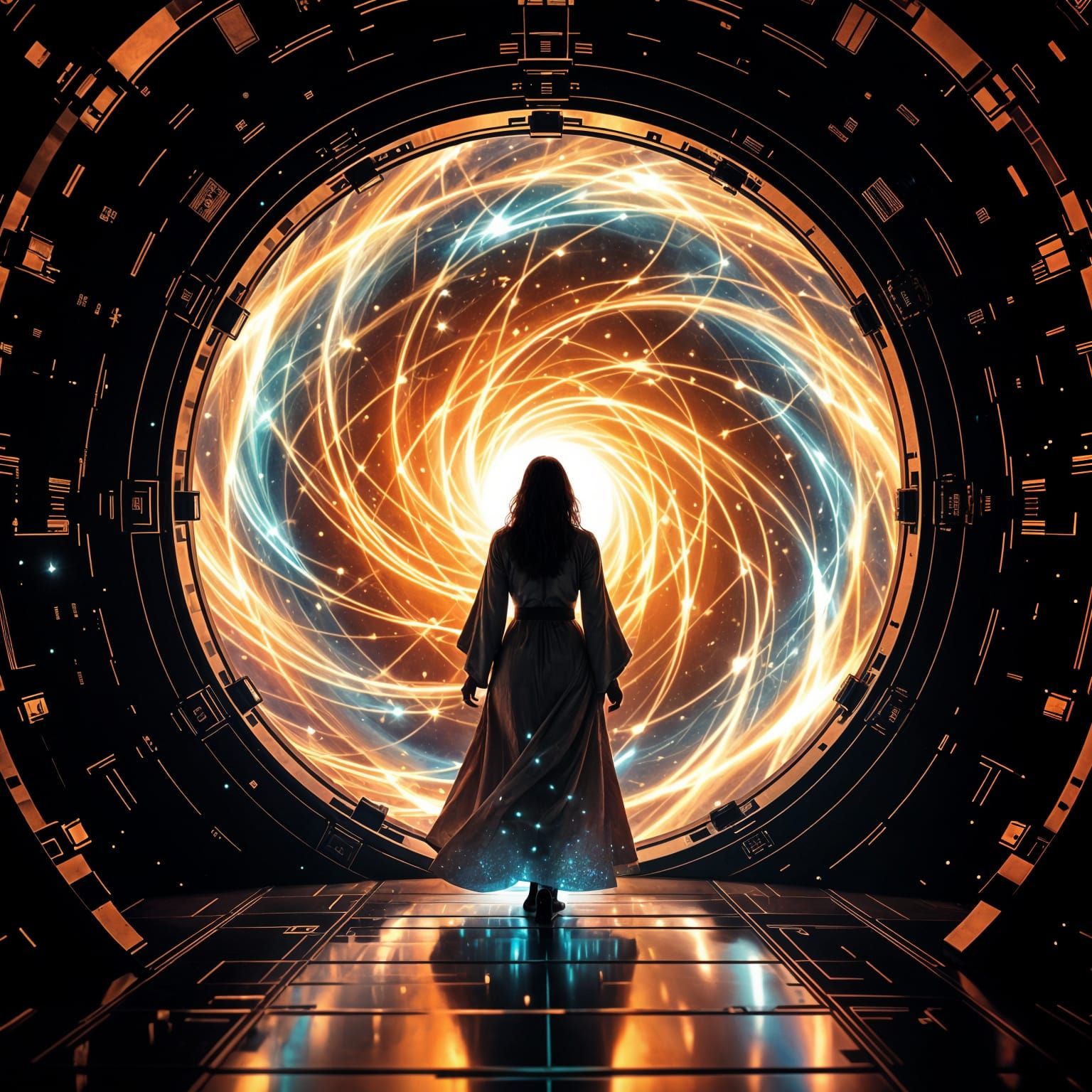 Steampunk Stargate Portal with Time Traveler