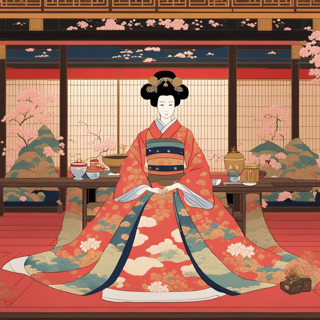 Ancient Japanese Queen in Opulent Palace