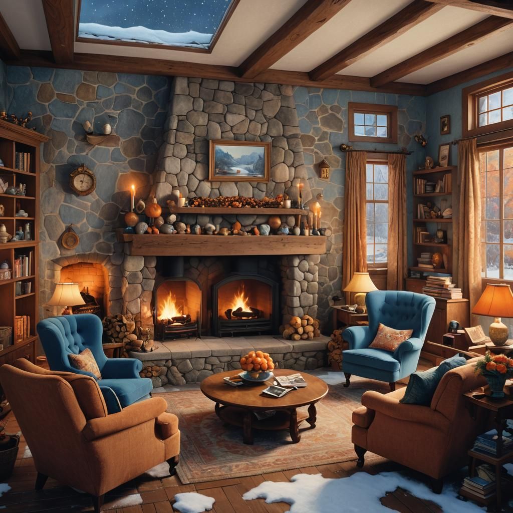 Cozy 1950s Cottage Interior in Fantasy Style