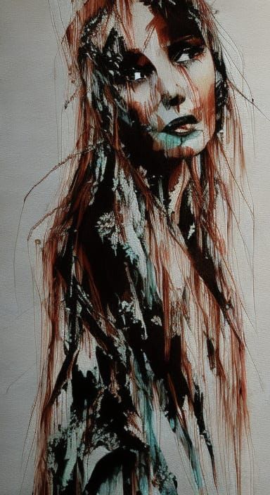 Lady in Downtown Los Angeles: Ink Painting Portrait