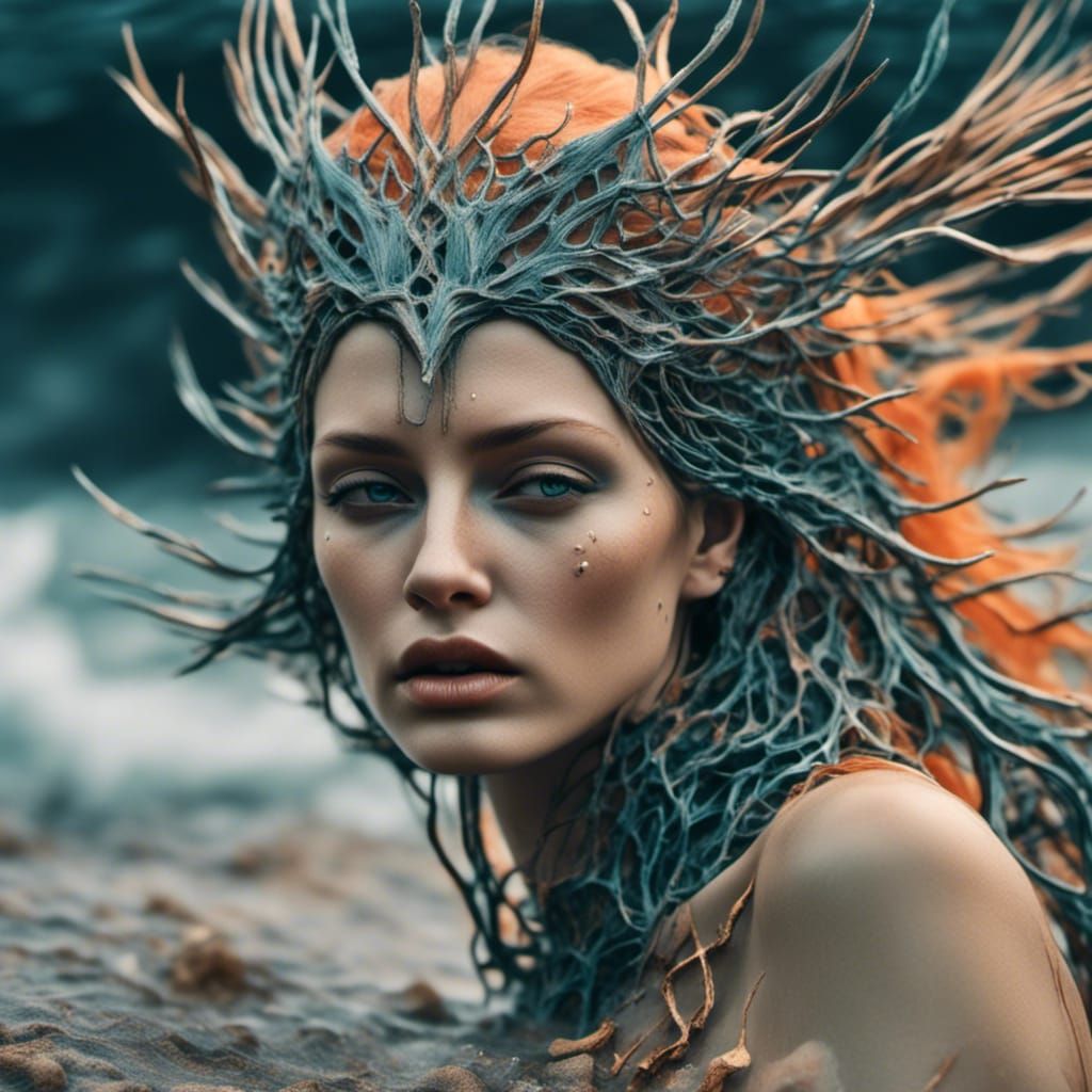 Hyperrealistic Sea Witch in Underwater Scene