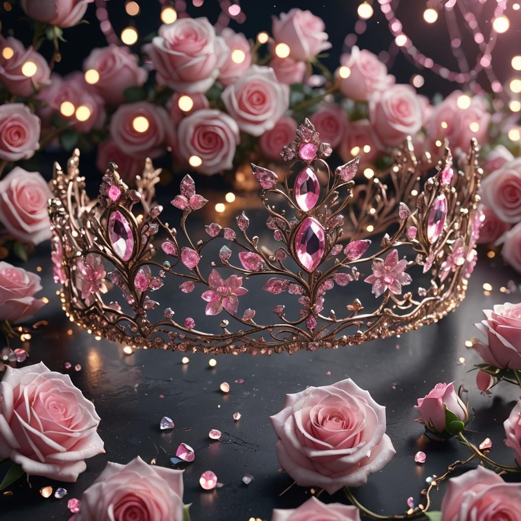 Crystal Tiara in Pink Roses: Fantasy Concept Art