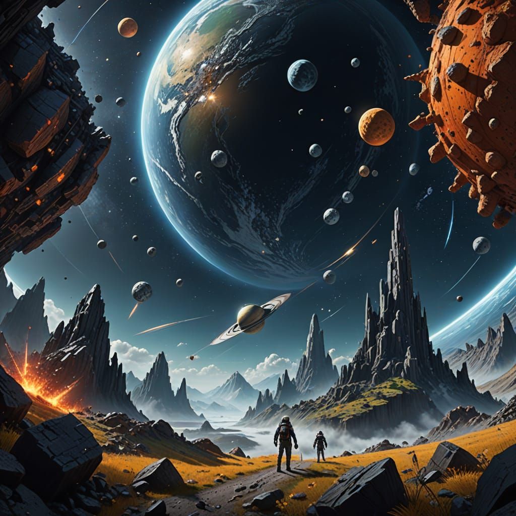 Space Surfer Among Asteroids as Matte Painting