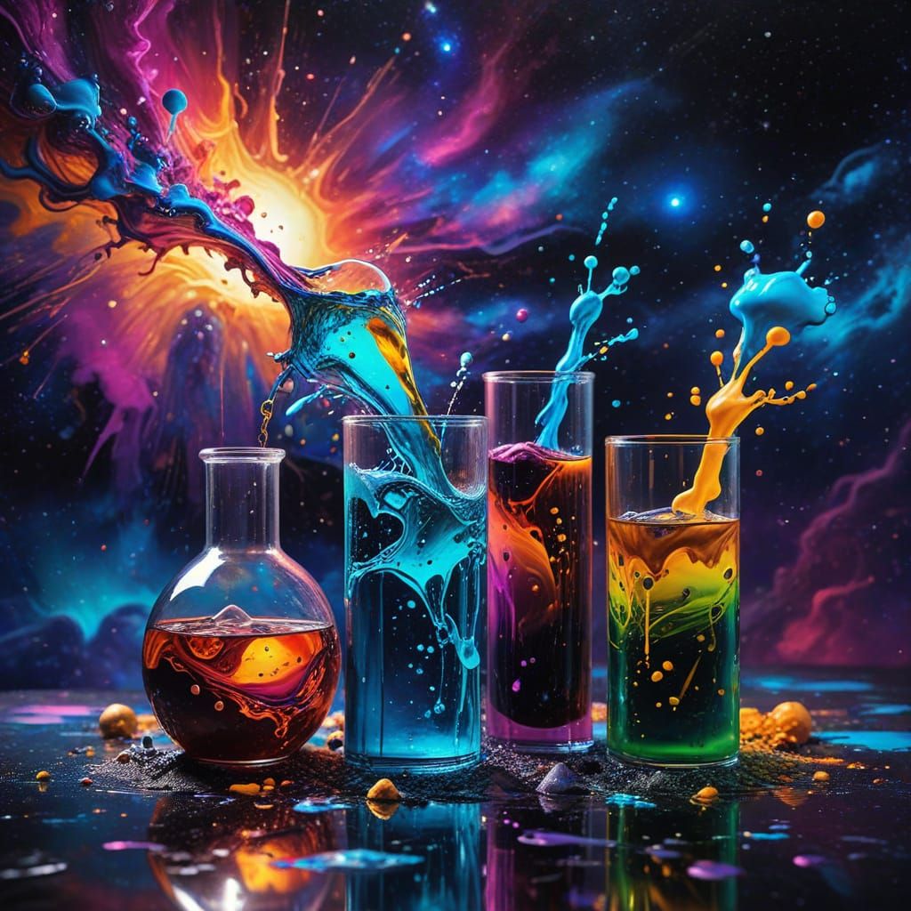 Cosmic Fluids in Glassware: Splash Art Style