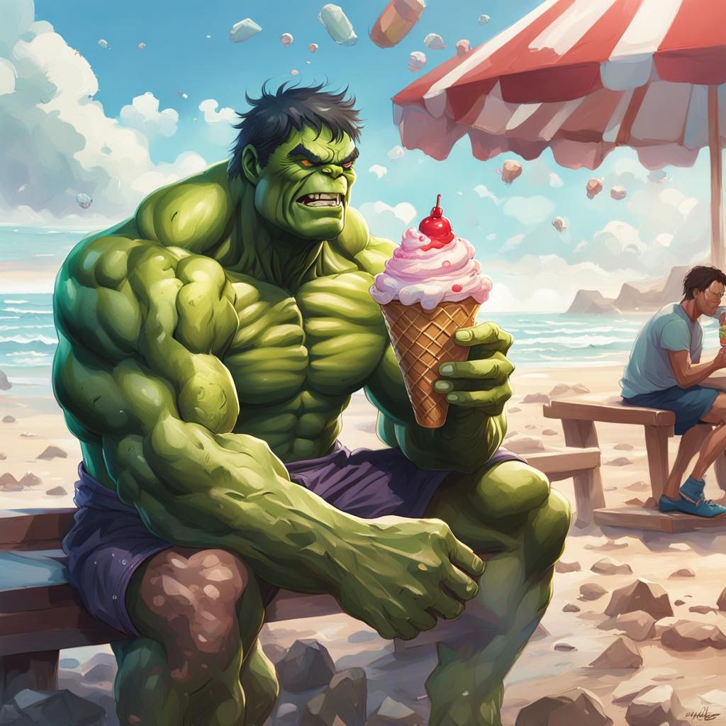 Hulk eating an ice cream