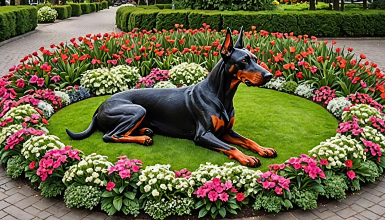 Beautiful  Flower Bed in the shape of a Doberman