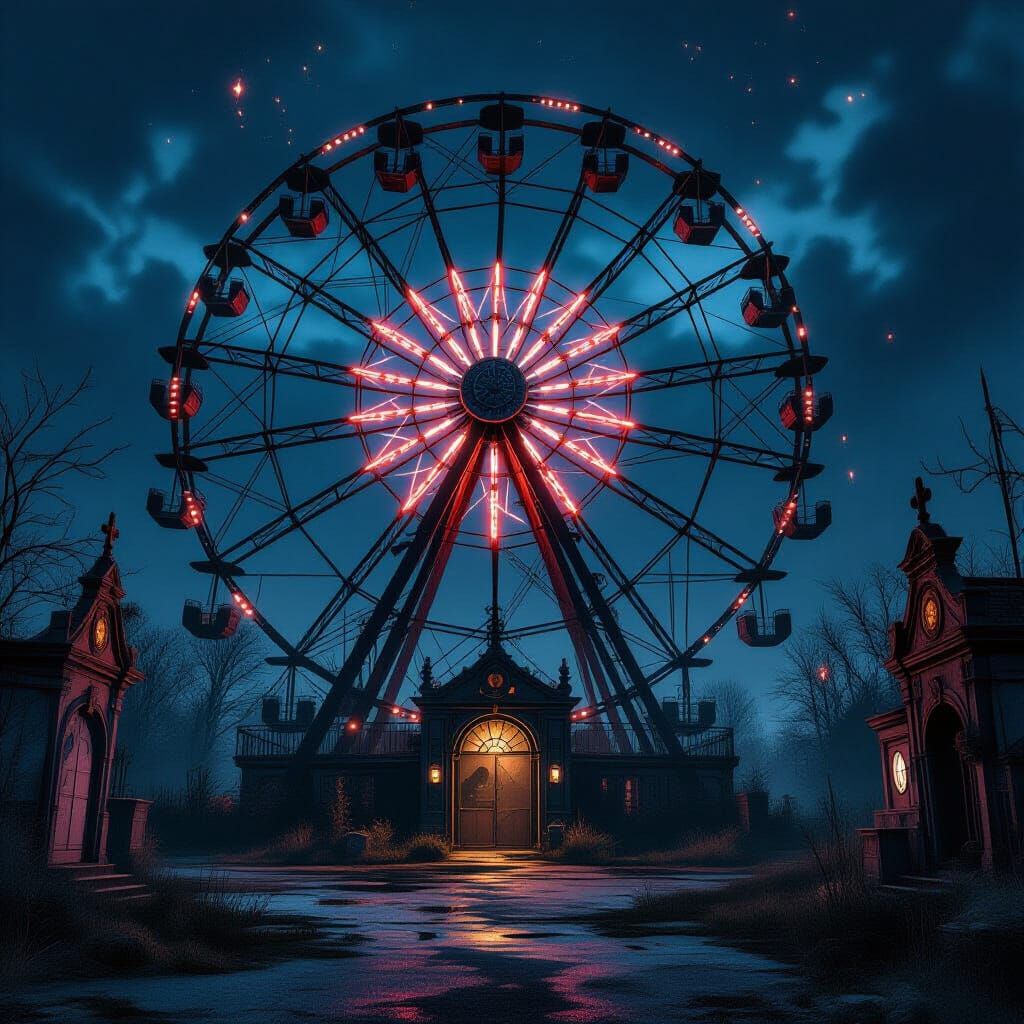 Dark Energy Ferris Wheel In Overgrown Carnival Lab