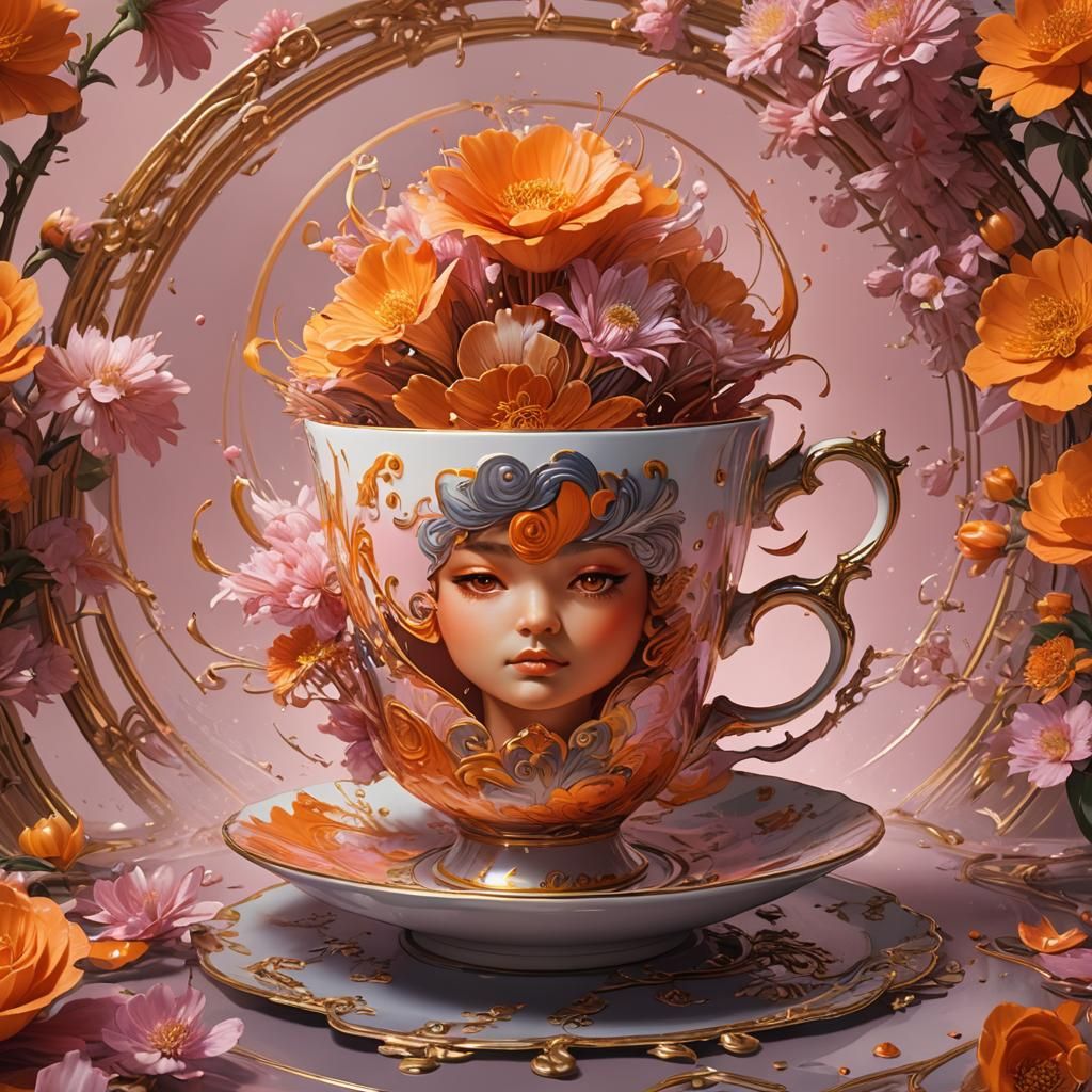 Storm in Teacup: Hyperdetailed Art Nouveau Concept