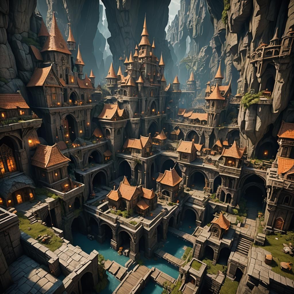 Fantastical Underground Dwarf City: Detailed Matte Painting