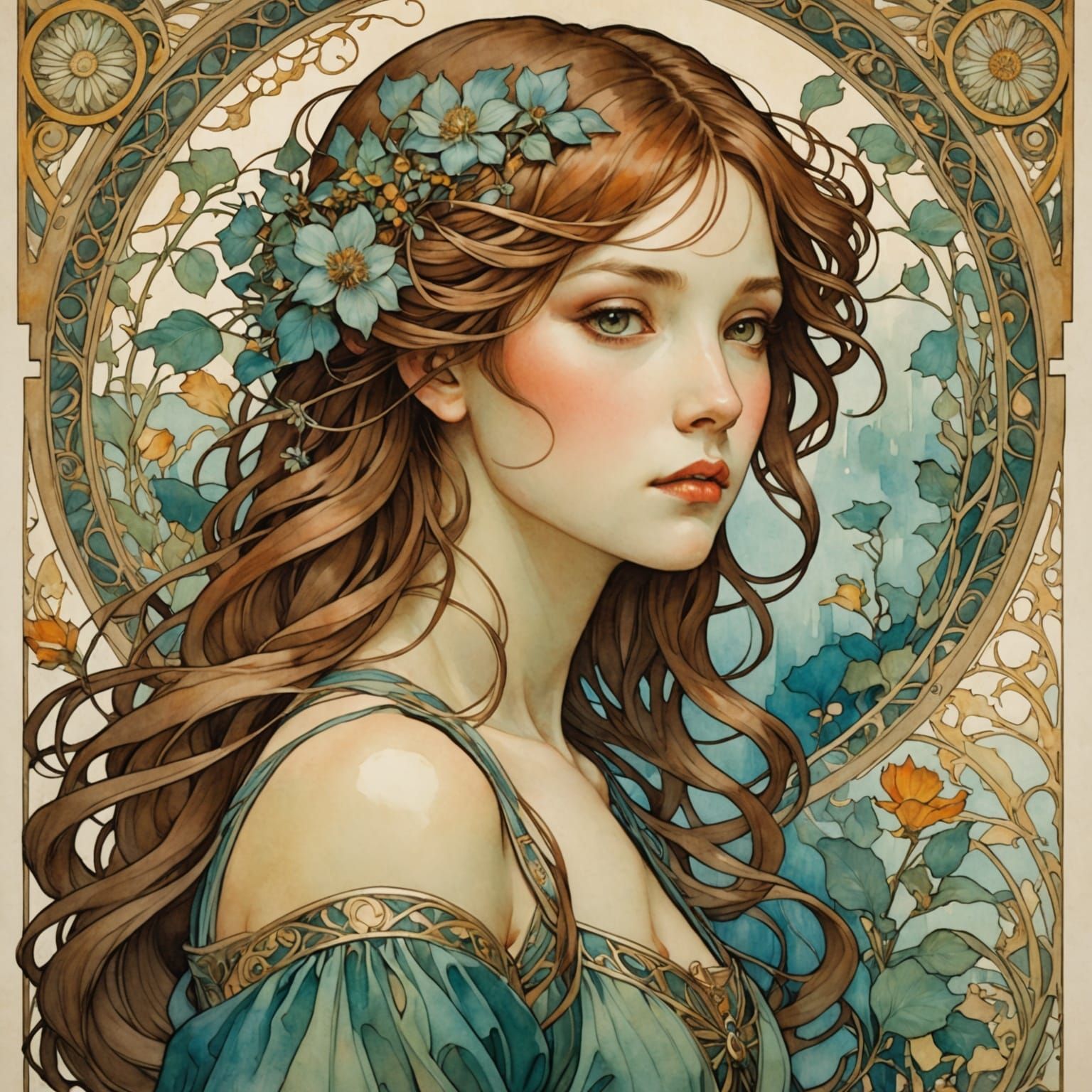 Dreamlike Figure on a Chessboard, in Art Nouveau Style