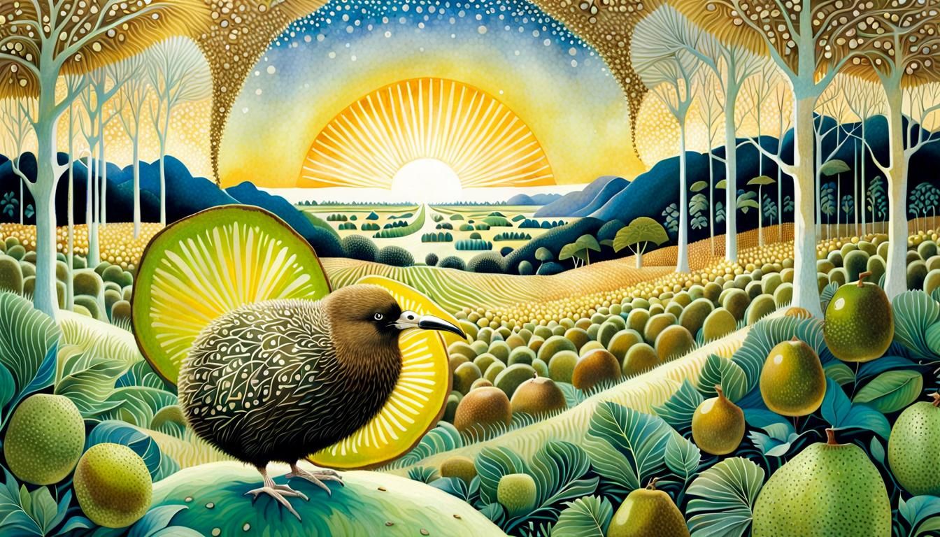 Kiwi bird in kiwi fruit land 🥝