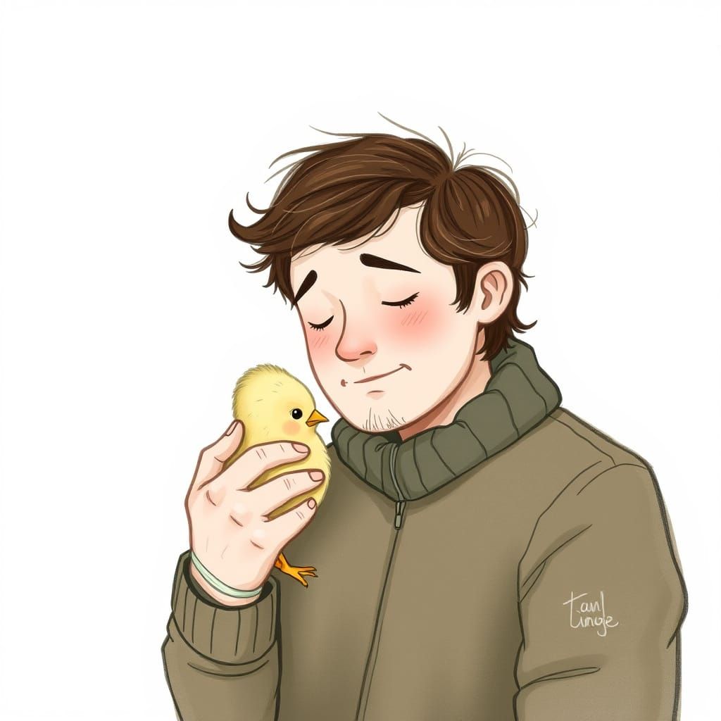 Man Holding Chick in Pastel Chalk Style