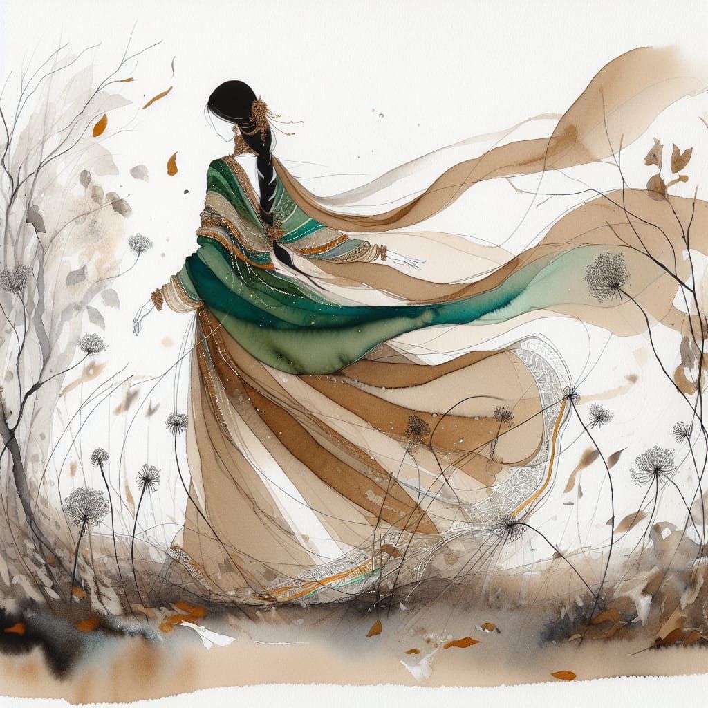 Serenity in Earthy Hues: A South Asian Woman Strolls Through...