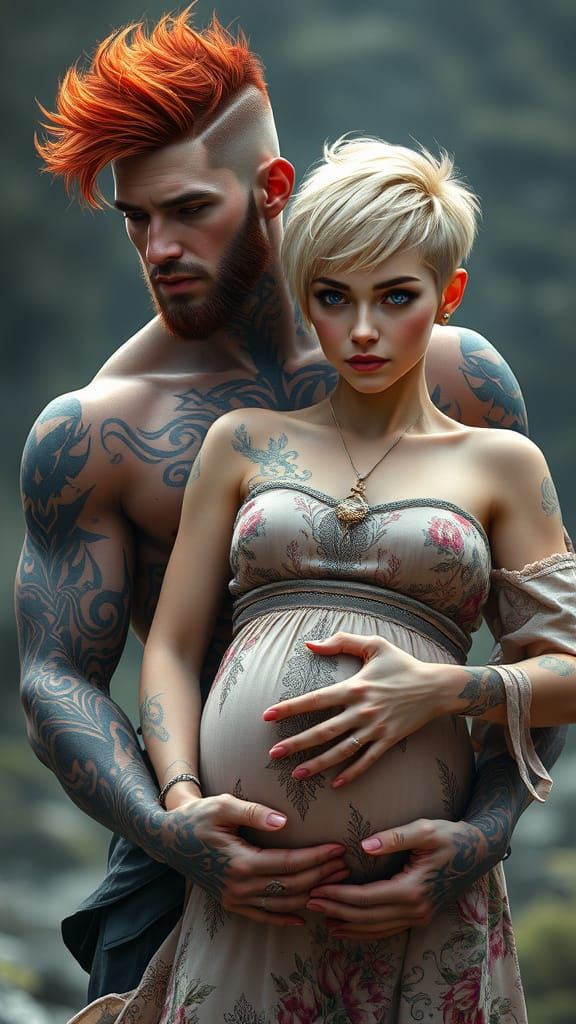 Chiseled Alpha Male in Tender Moment with Pregnant Woman in ...