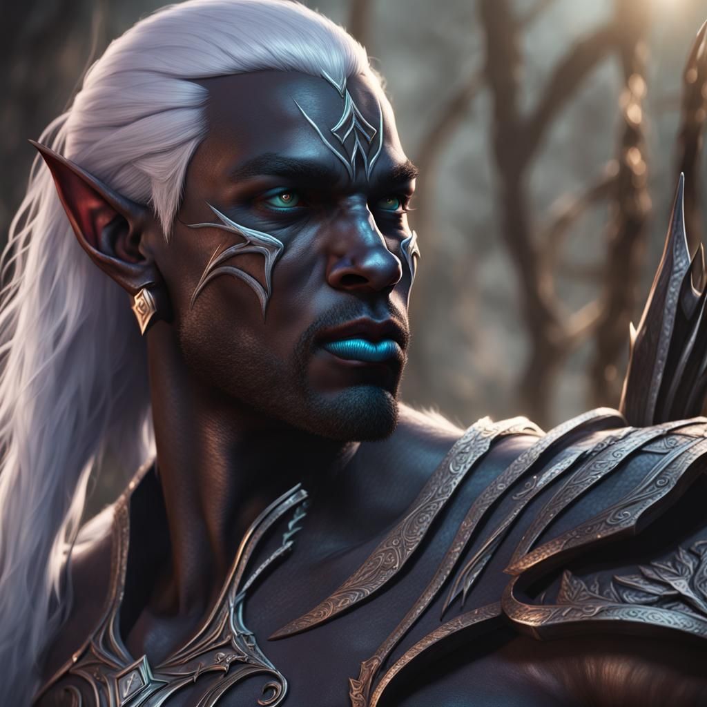 Muscular Drow Elf in Detailed Matte Painting