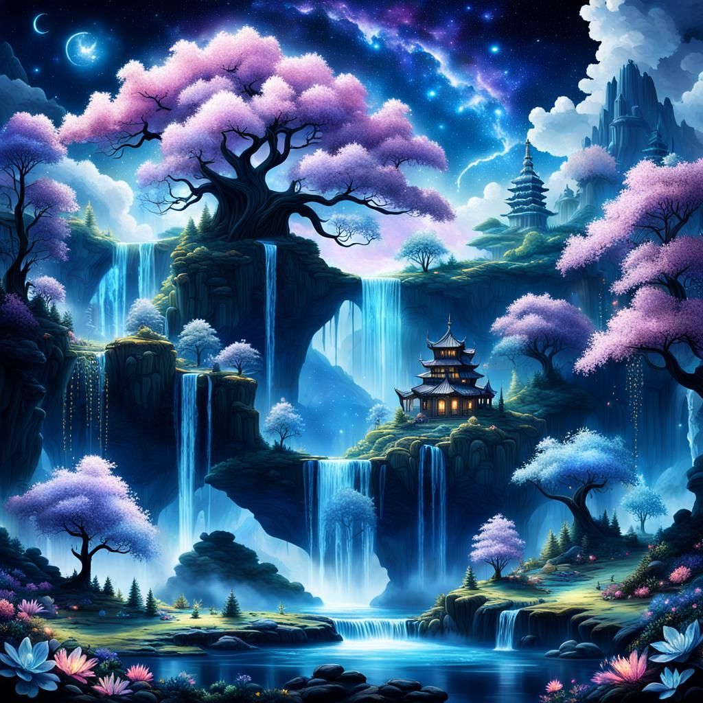 Celestial Floating Islands with Crystal Trees