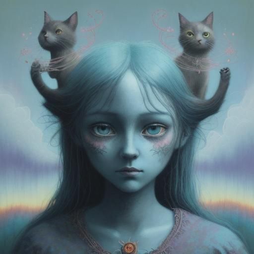 Dreamlike Woman-Cat in Art Brut Style