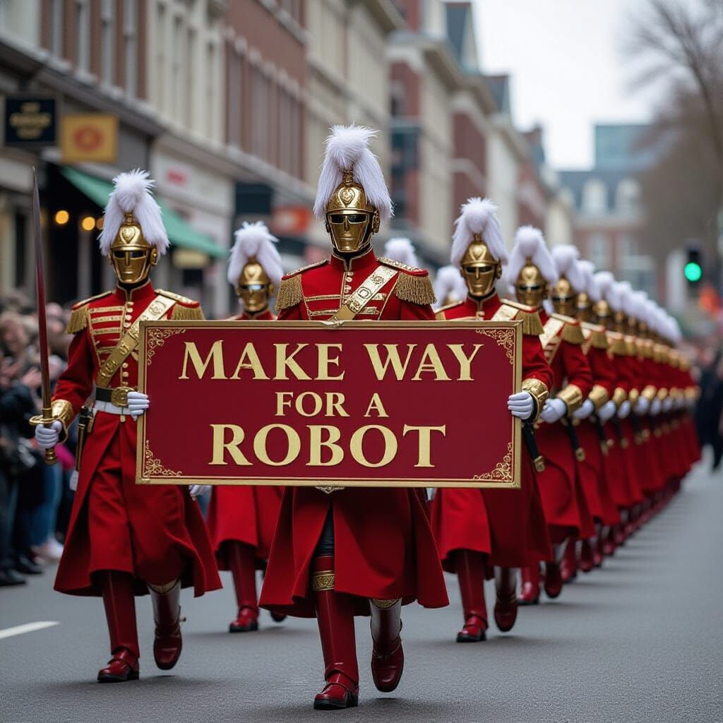 Robots March as King's Guard: Syd Mead Style