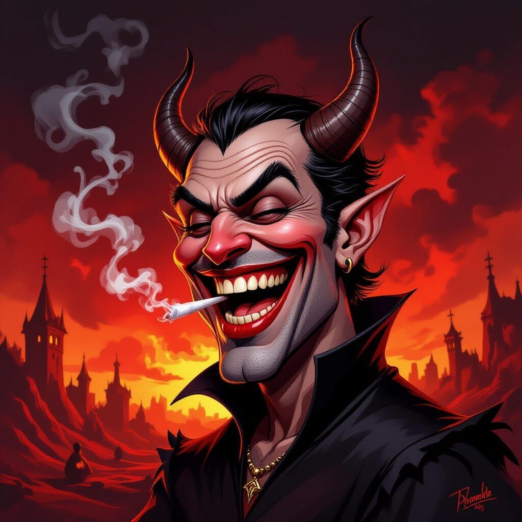 Devil Laughing Maniacally in Fiery Hellscape