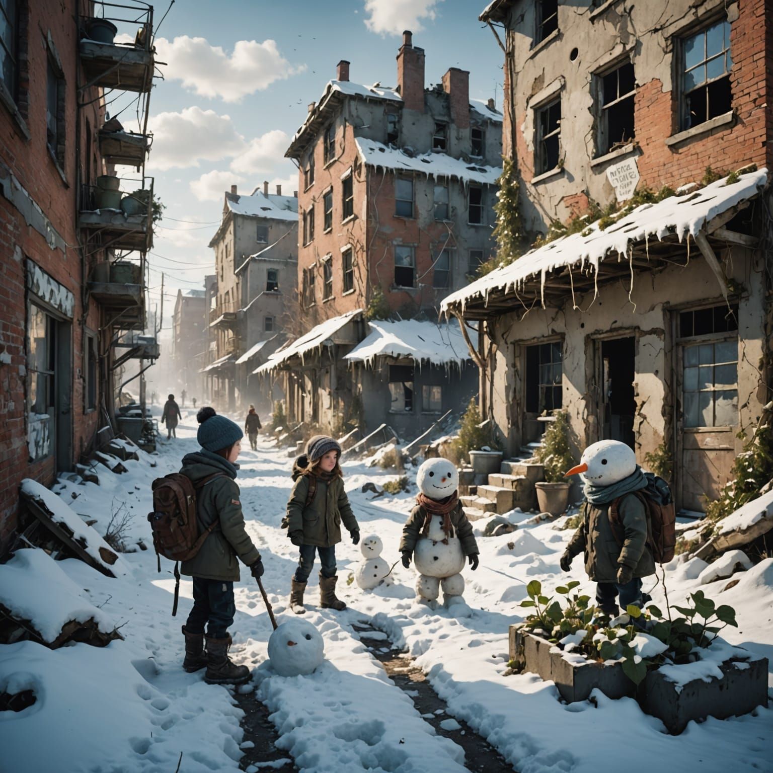 Post-Apocalyptic Winter Rebirth: Children Play Among Ruins