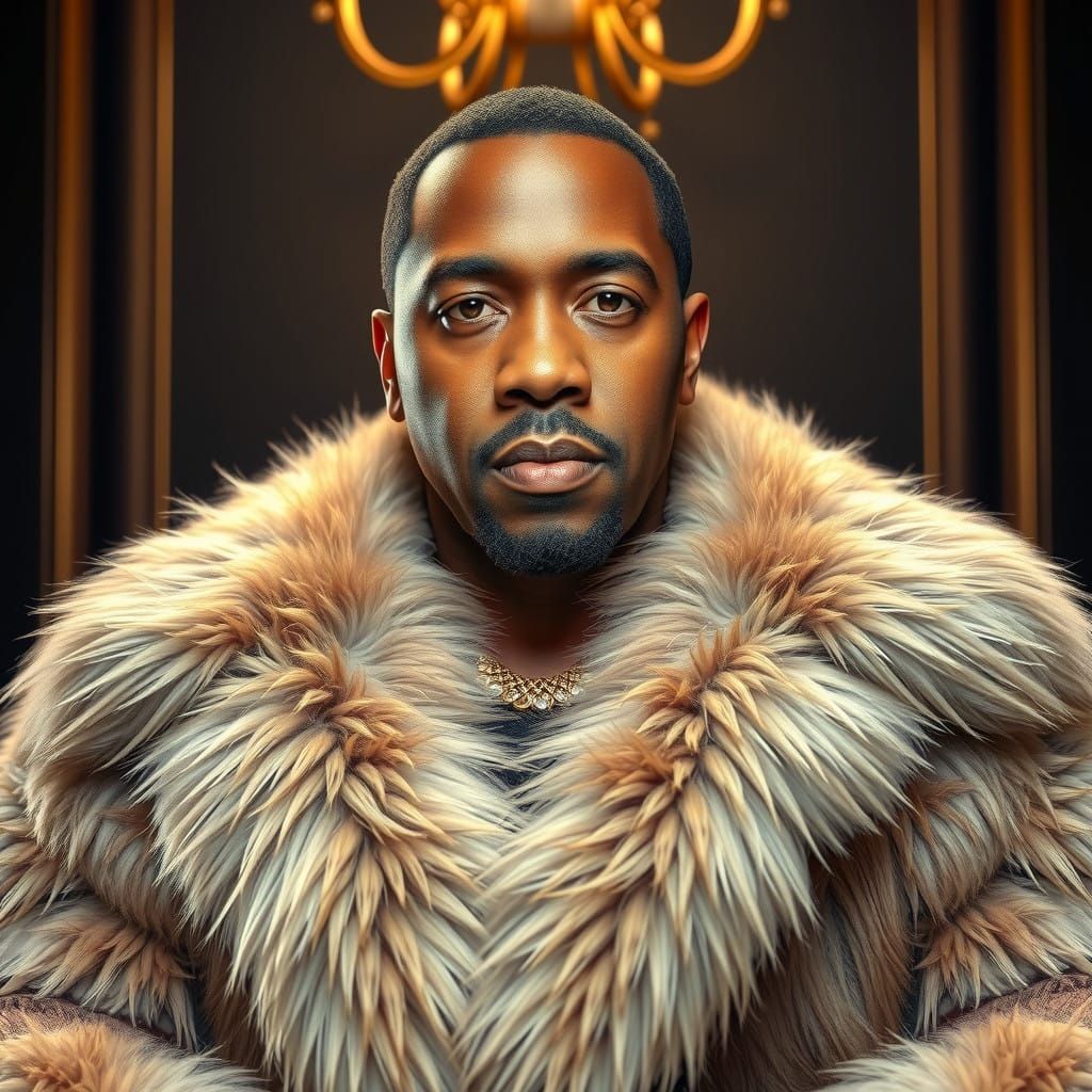 Lavish P Diddy Portrait in Luxurious Fur Coat