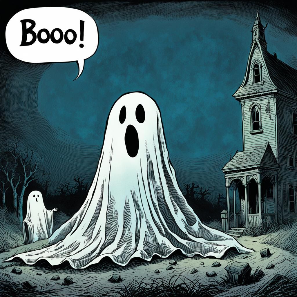 Spooky Ghost Saying Boo in Gothic Horror Style
