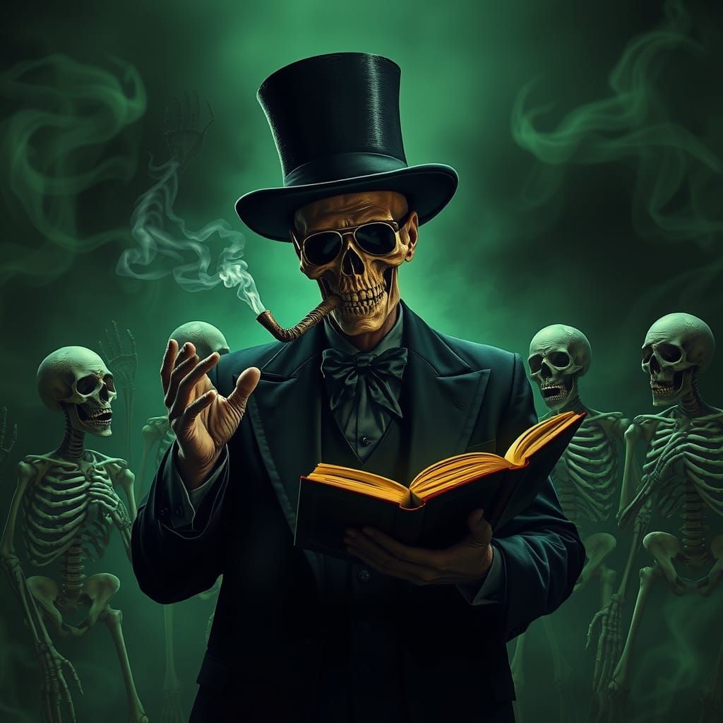 Voodoo Priest in a Top Hat, Surrounded by Dancing Skeletons ...
