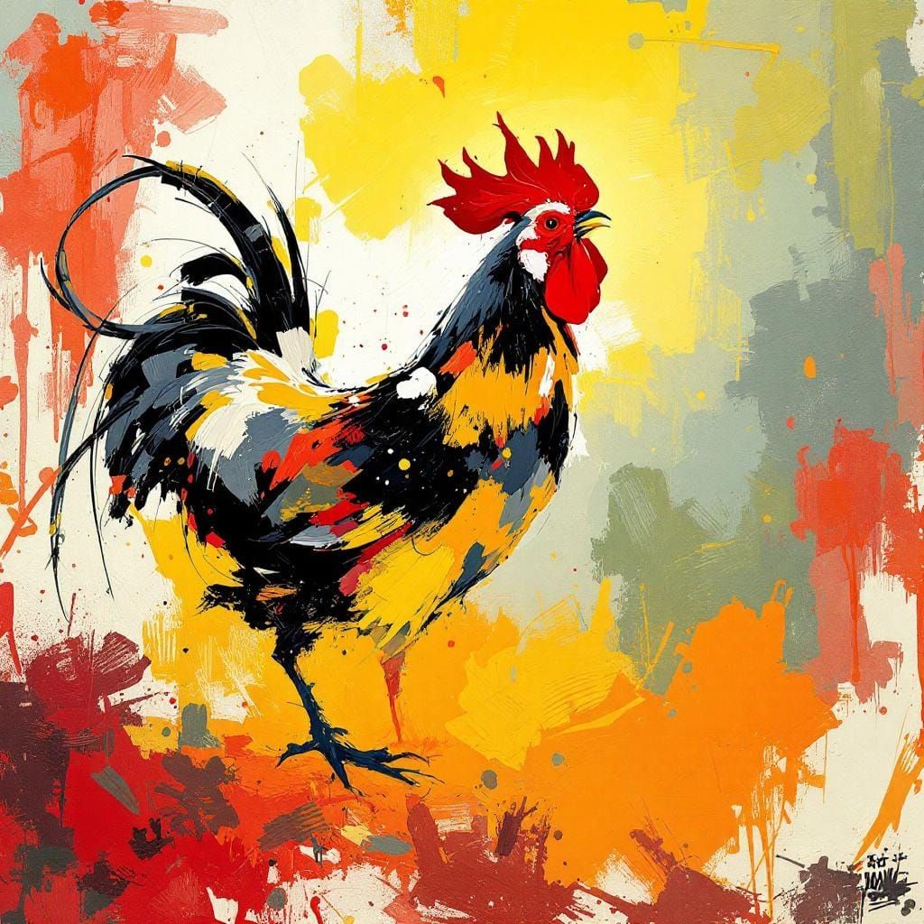 Rooster Crowing: Expressive Brushwork and Luminous Presence
