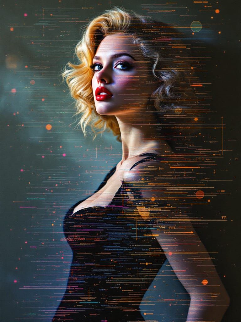 Blond Pin-Up Woman With Glitch Art Overlay