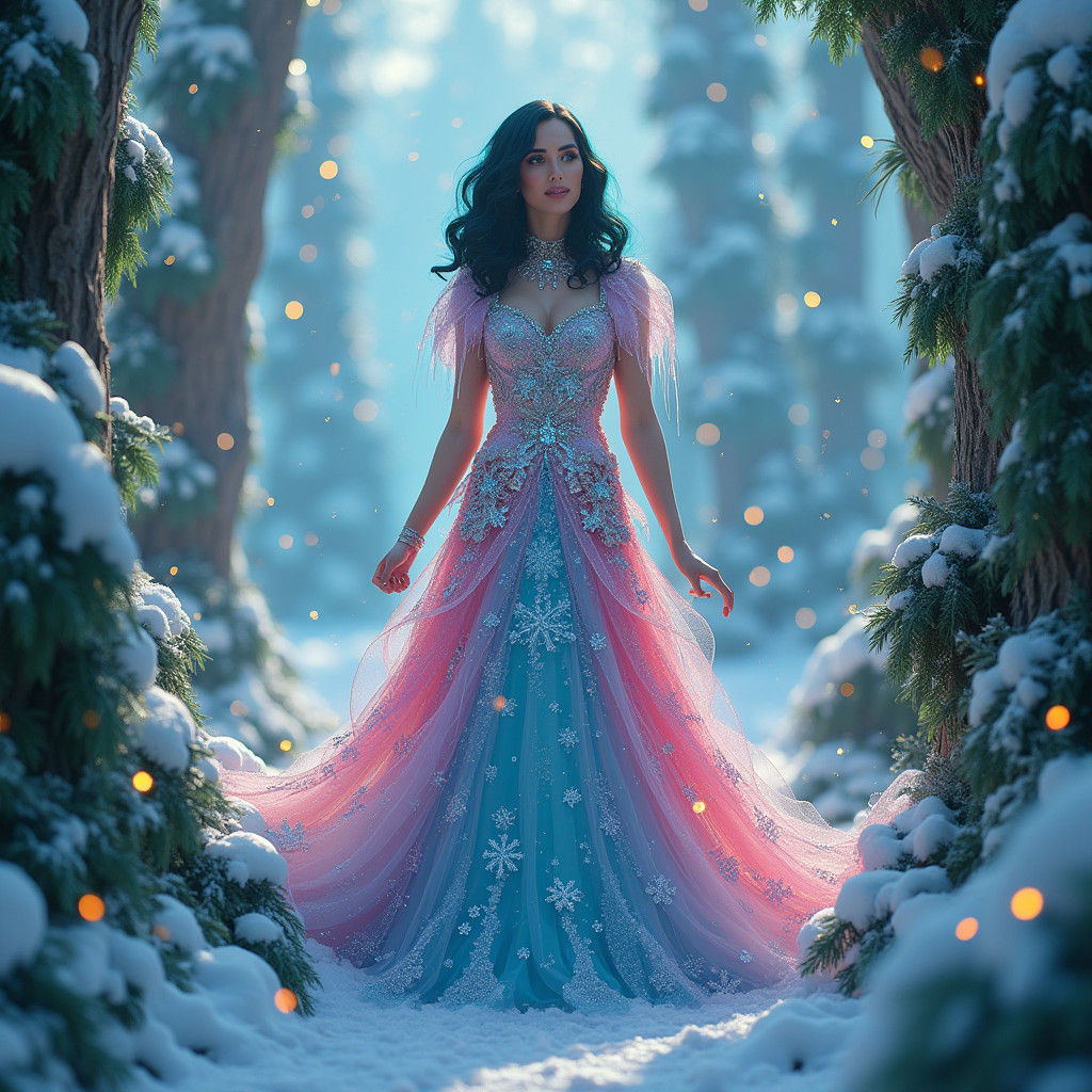 Iridescent Winter Queen in Digital Art Style