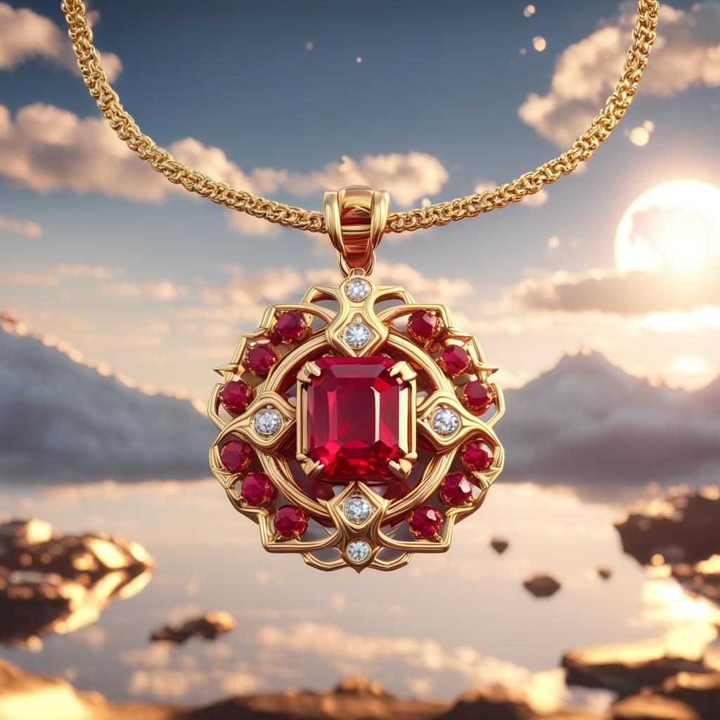 Ruby Leo Zodiac Pendant in Gold, 3D Render