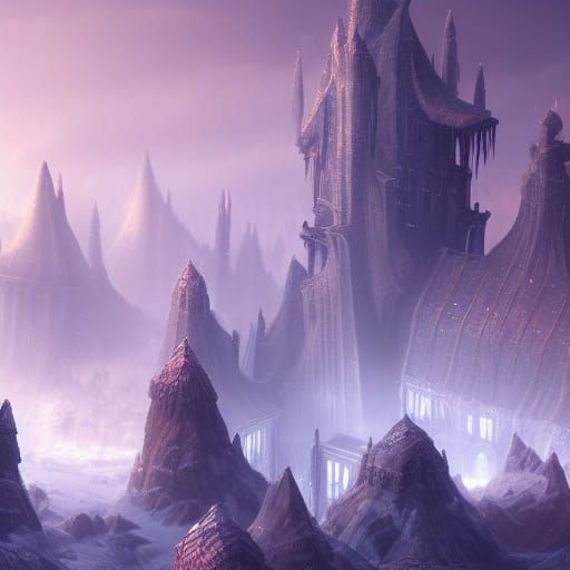 Ice Fortress Protected by Golems, Detailed Matte Painting