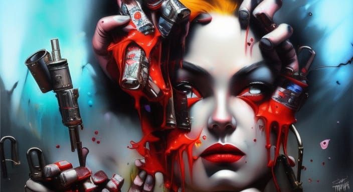 Noir Gangster Scene in Graffiti Art Style